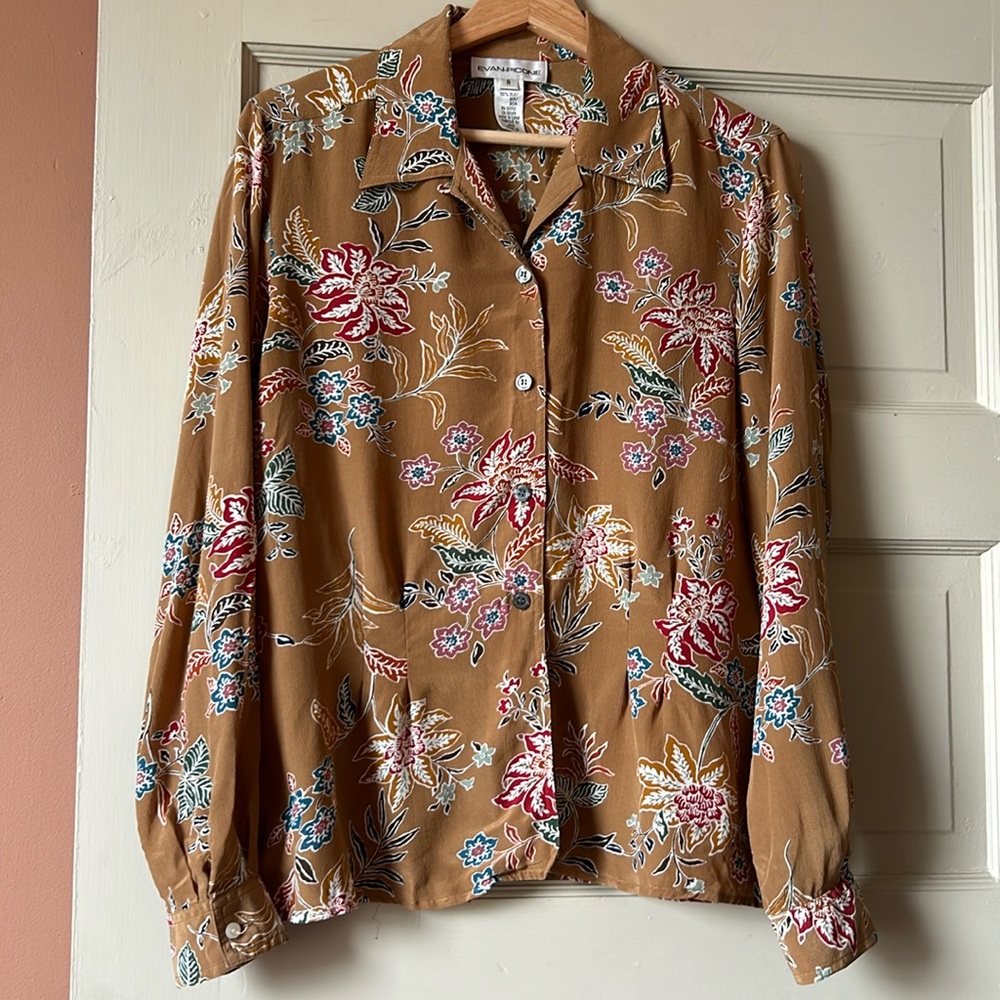 Vintage silk floral long sleeve button down blouse - vintage 8